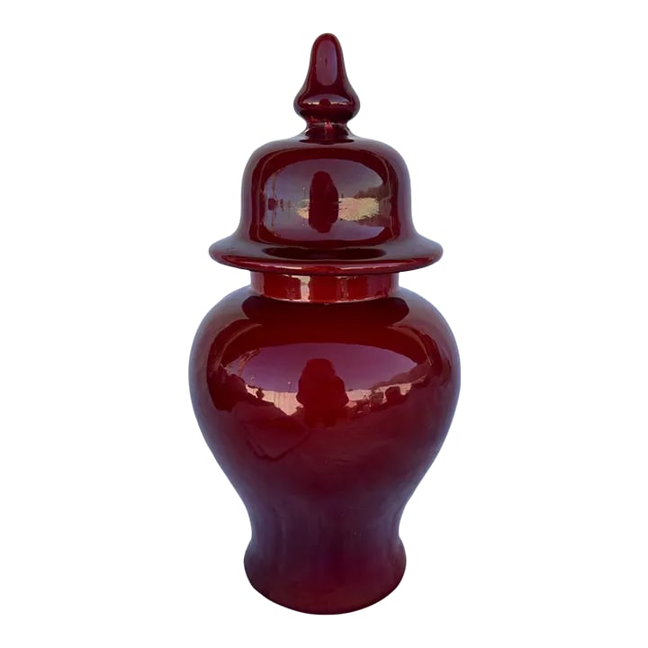 W & J Sloane Burgundy Hung Ginger Jar: Beautiful Burgundy Ginger Jar, perfect for display on a entry table. 12.5in h x 6 I also have a navy blue and yellow one in my listings All 3 came from the same Estate sale but only the red still had