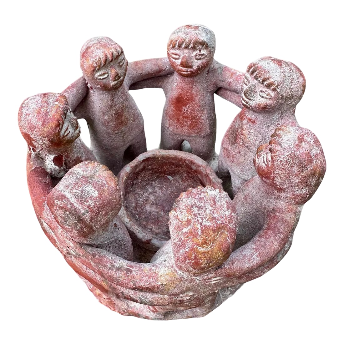 Mexican Pottery Circle of 7 Friends: Vintage Mexican Pottery Circle of Friends-Large group of 7. Made by hand in rich red terracotta with natural patina. Excellent functional decor and personable gift to friends. The Mayan legend says th