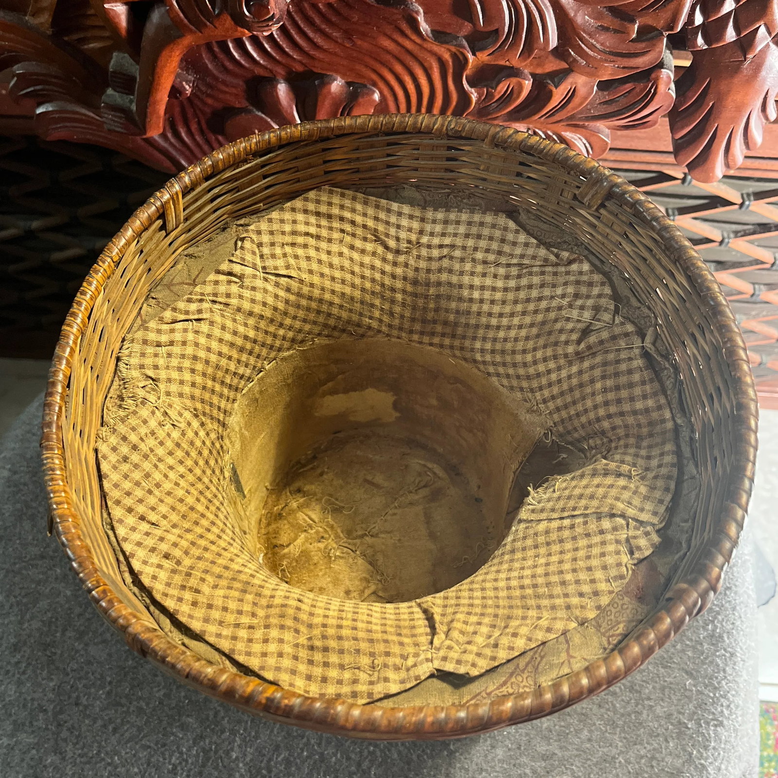 Antique Famille Rose Porcelain Tea Pot With Insulated Wicker Basket - 11