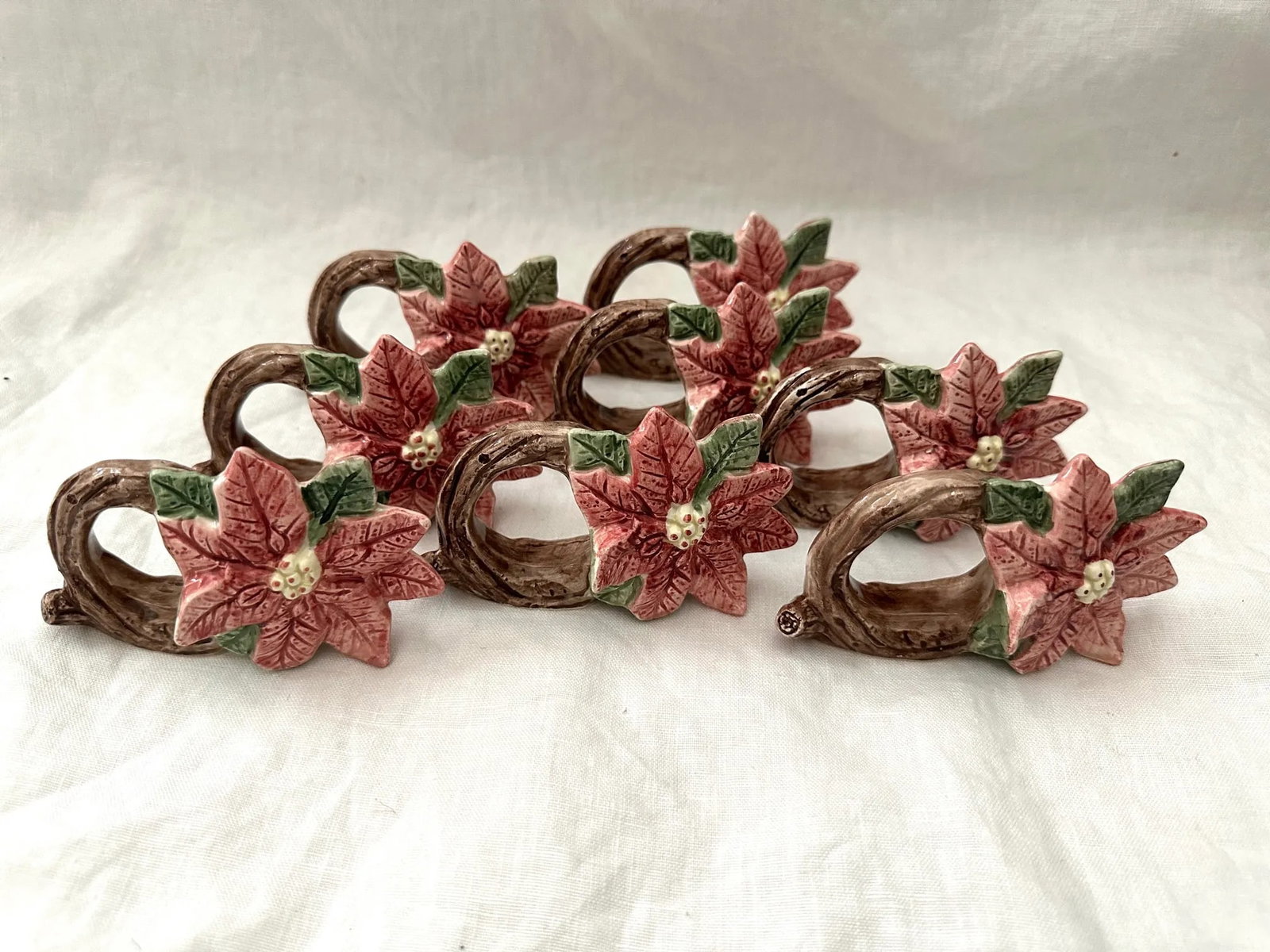 Fitz and Floyd Poinsettia Napkin Rings-A Set - 3