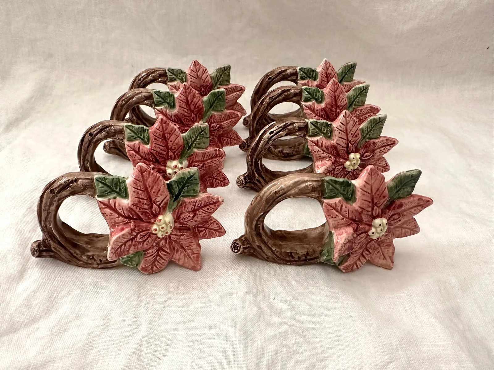 Fitz and Floyd Poinsettia Napkin Rings-A Set - 5