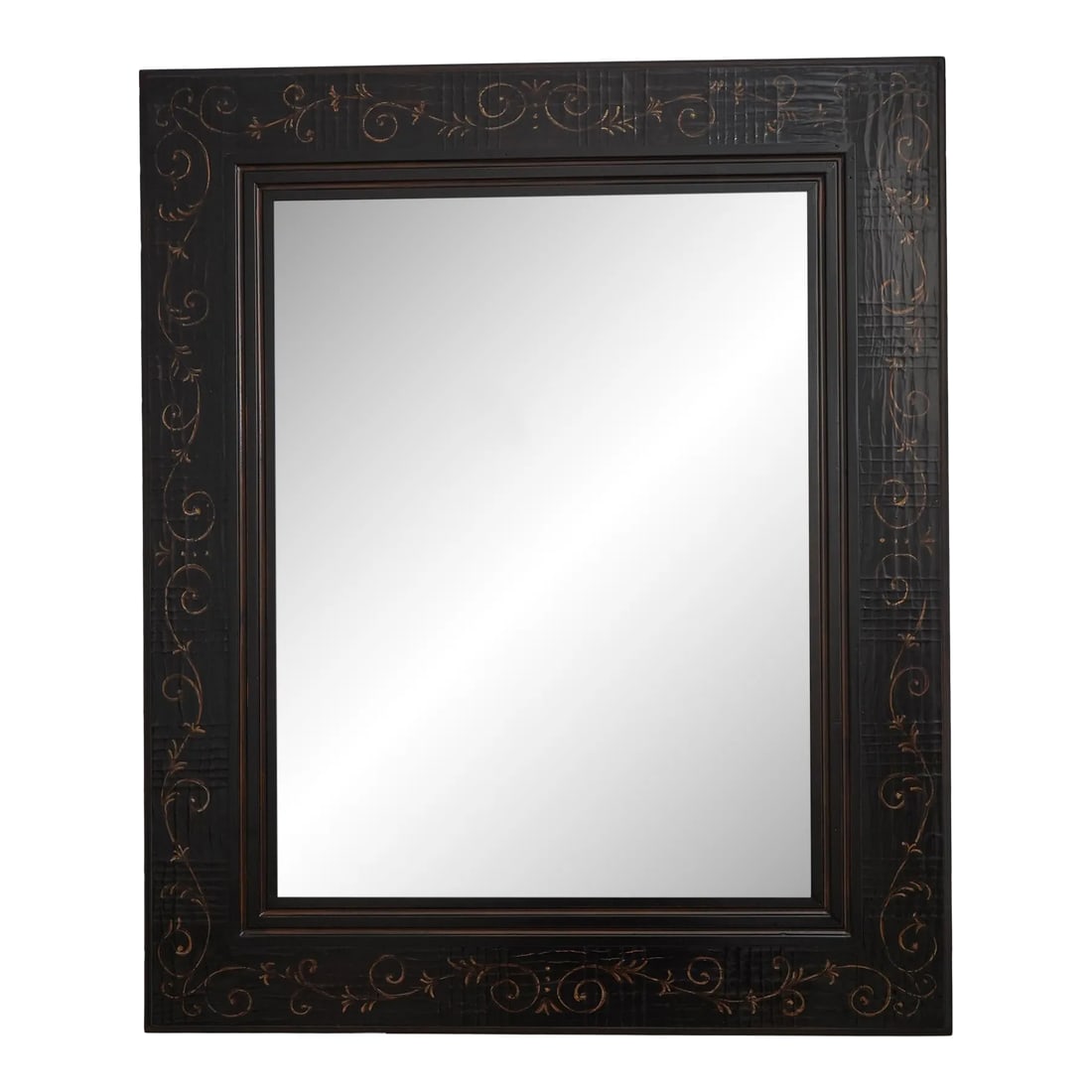 Woodbridge Paint Decorated Rectangular Mirror: Age: Approx: 10 Years Old Details: Beveled Glass Mirror Quality Construction Can Hang Horizontally Or Vertically Nice Decorator Mirror Textured Black w. Painted Design Offered @ Fraction Original