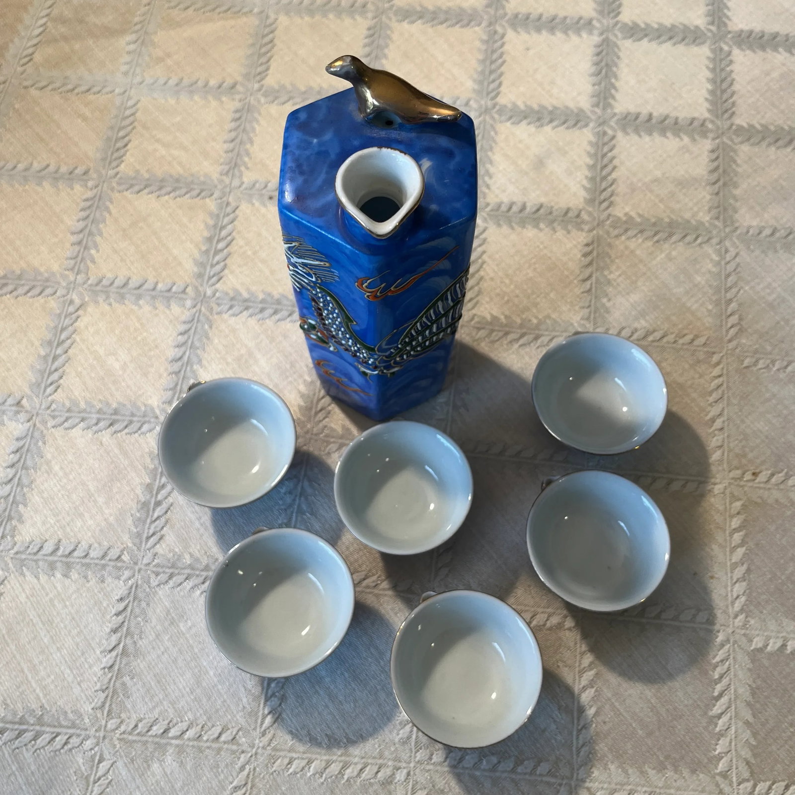 Vintage Moriage Dragonware Sake Set- 7 Pieces - 3