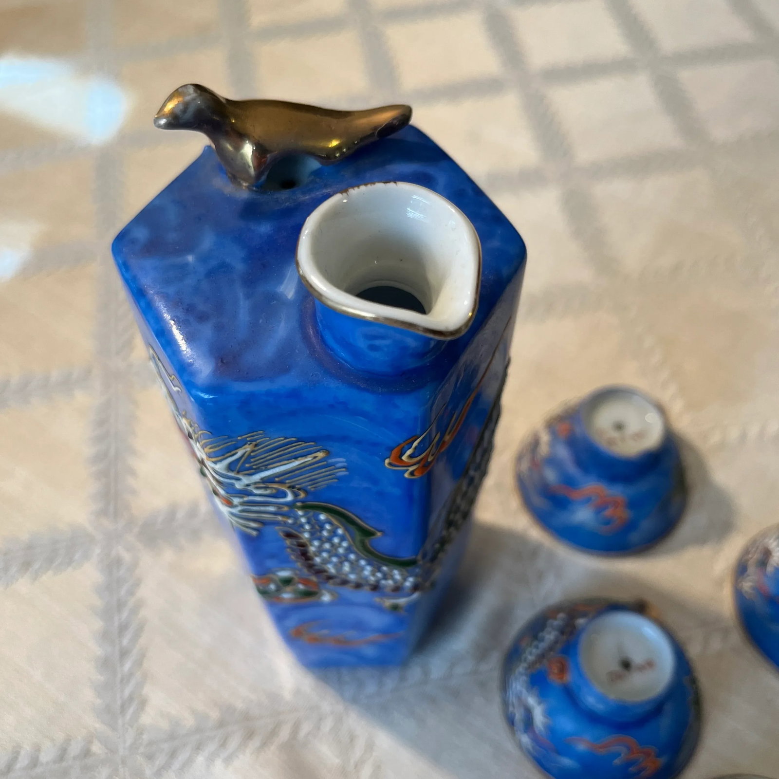 Vintage Moriage Dragonware Sake Set- 7 Pieces - 7