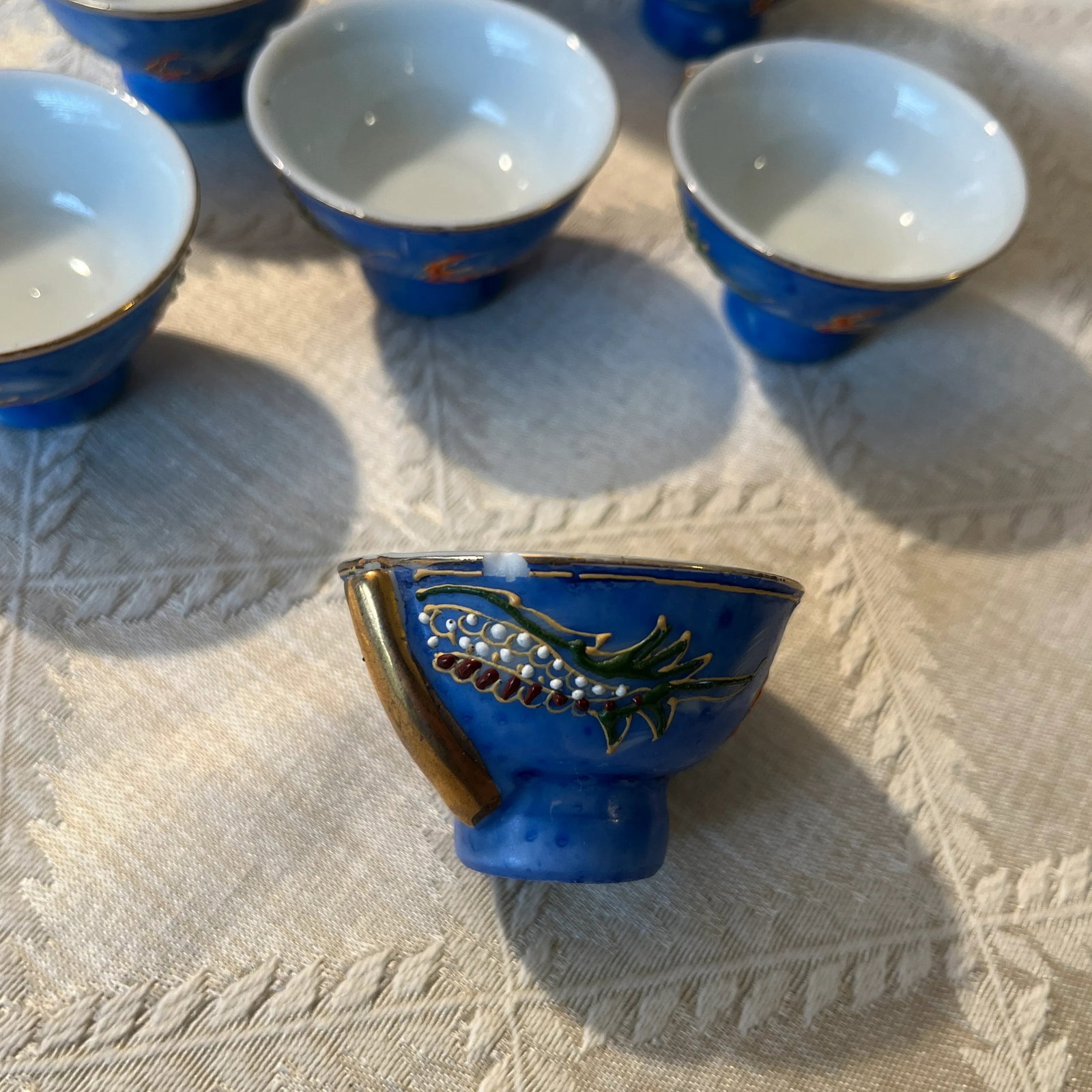 Vintage Moriage Dragonware Sake Set- 7 Pieces - 8