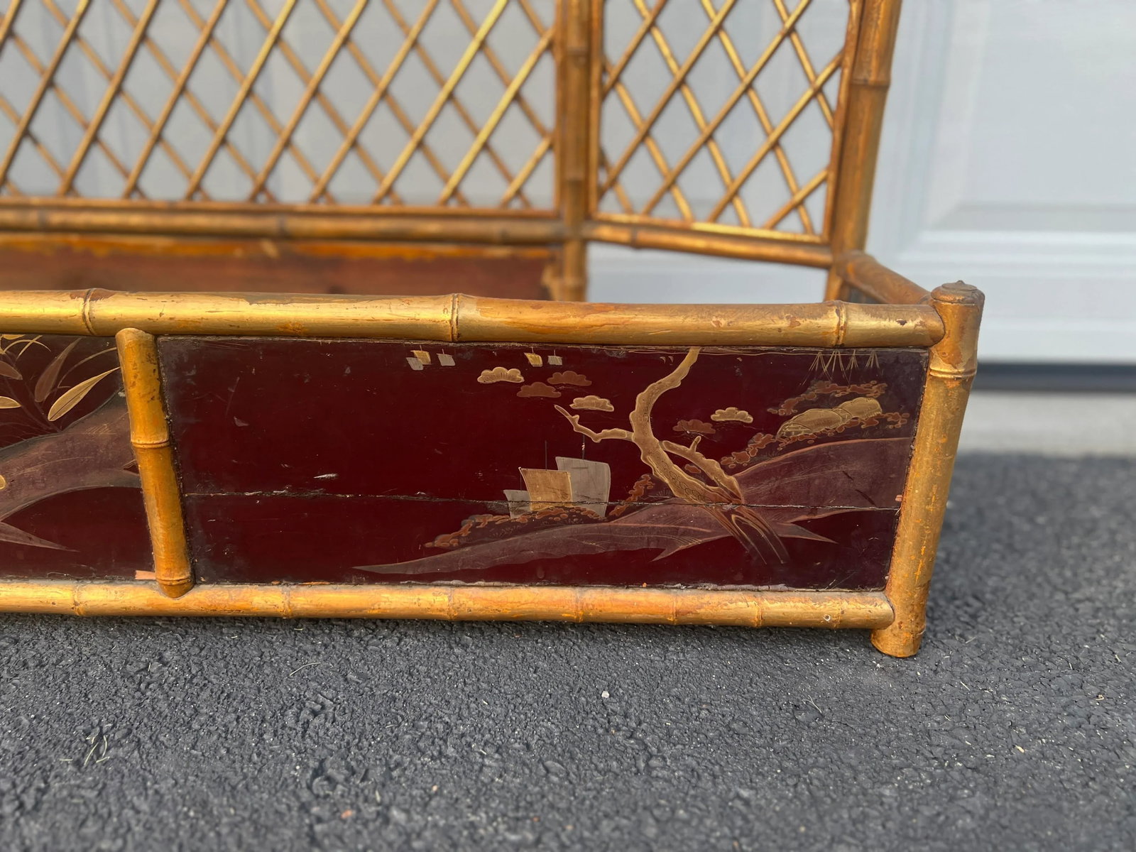 Fine & Unusual 19th Century Chinoiserie Decorated Gilt Bamboo Fire Screen - 5