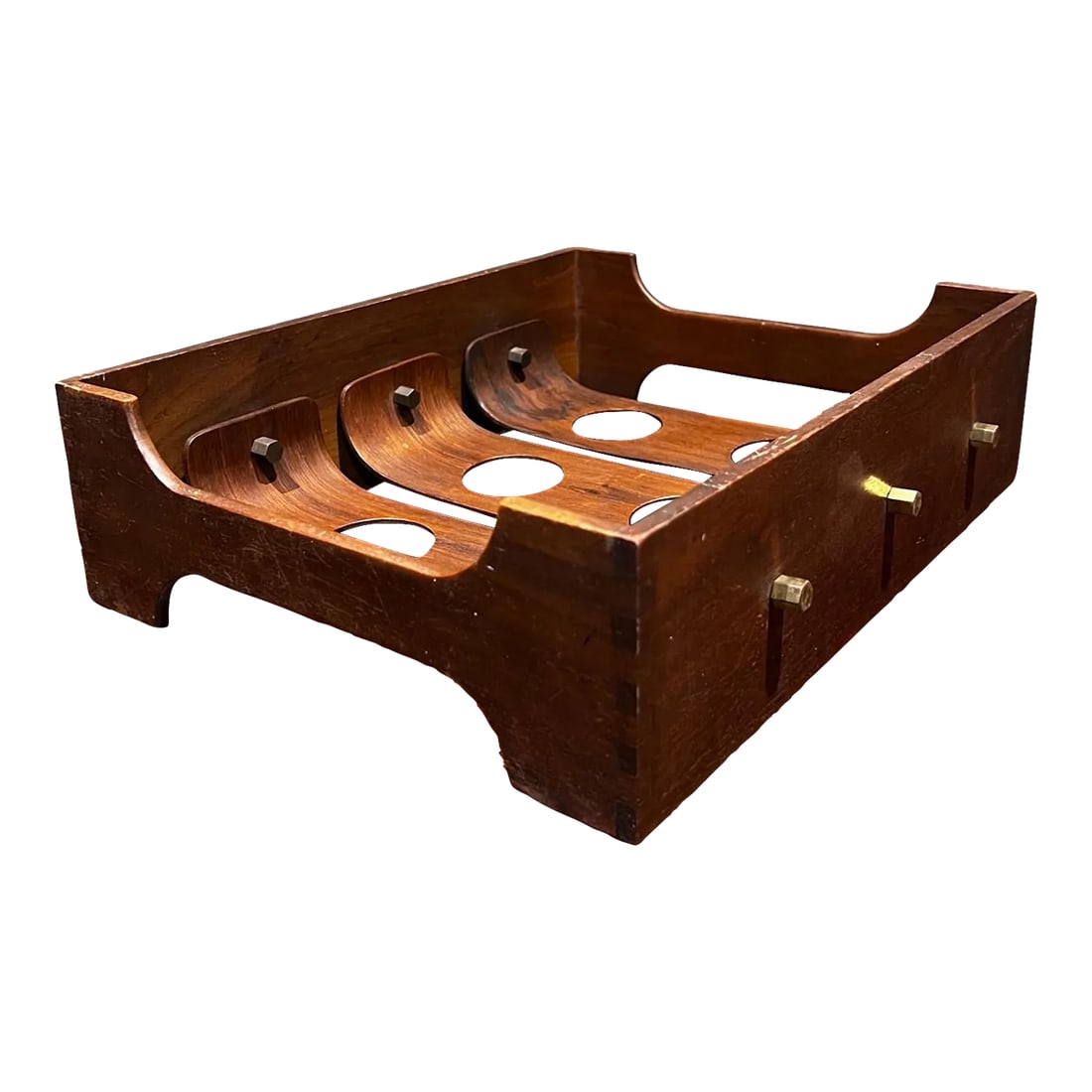 1950s Wood Cup Holder Drink Caddy Style Nakashima: AMBIANIC presents 1950s Modern Wood Glass Holder Amazing craftsmanship constructed with dove tail joints solid walnut wood frame. George Nakashima style The holders are made of bent plywood with