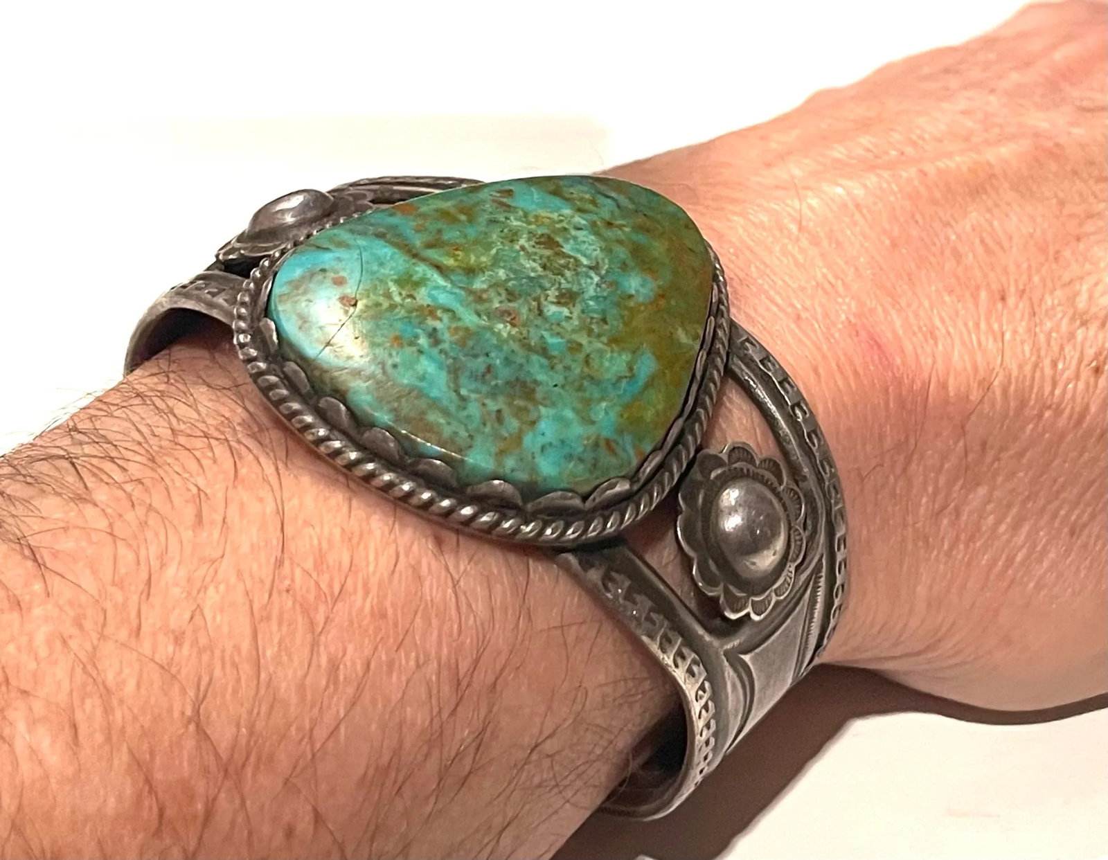 Old Pawn Silver and Turquoise Bracelet/Cuff - 3
