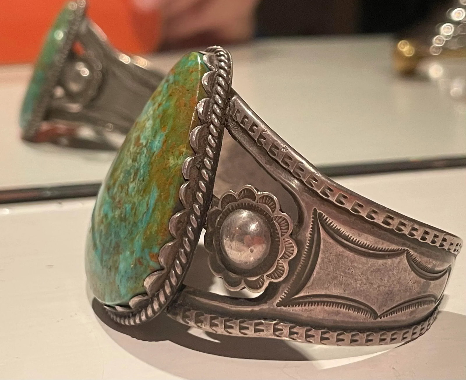 Old Pawn Silver and Turquoise Bracelet/Cuff - 5
