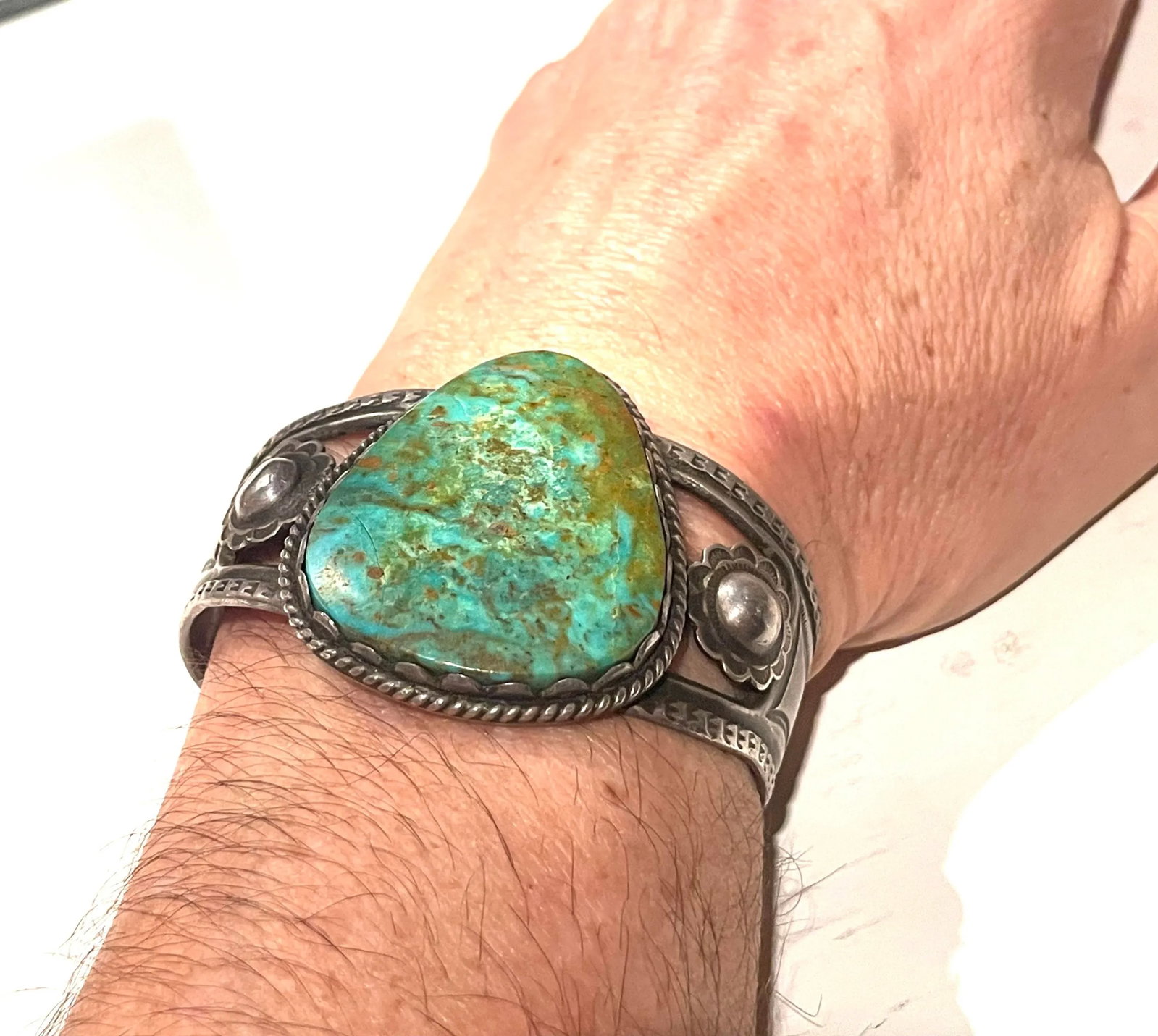 Old Pawn Silver and Turquoise Bracelet/Cuff - 6