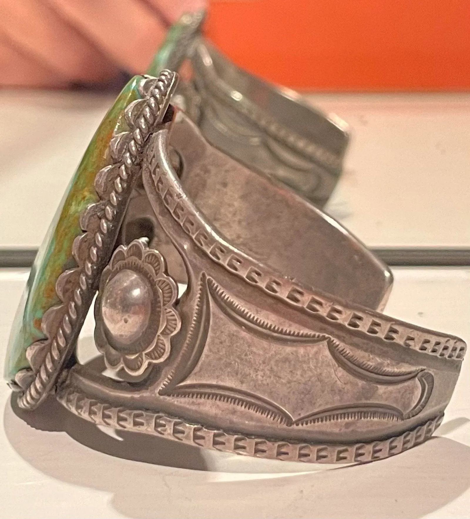 Old Pawn Silver and Turquoise Bracelet/Cuff - 8