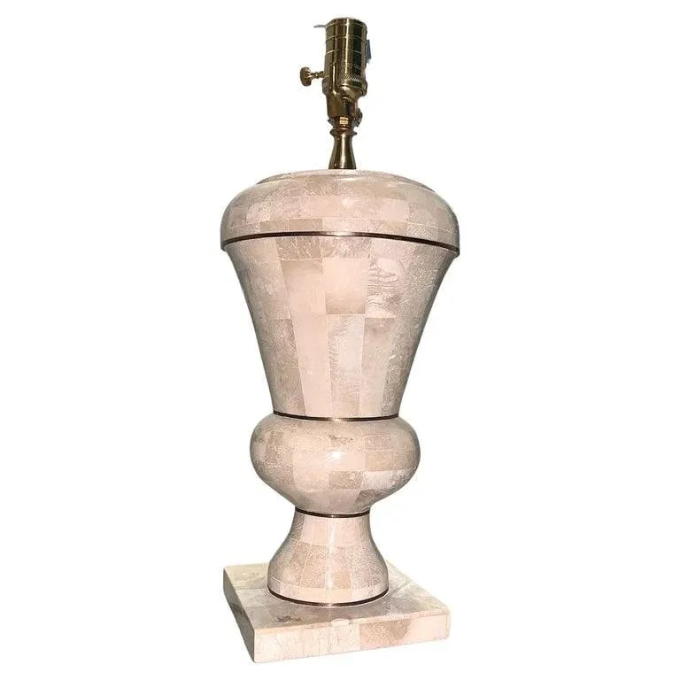 Late 20th Century Maitland Smith Tesselated Stone Table Lamp, Brass Accent, Square Base - 2