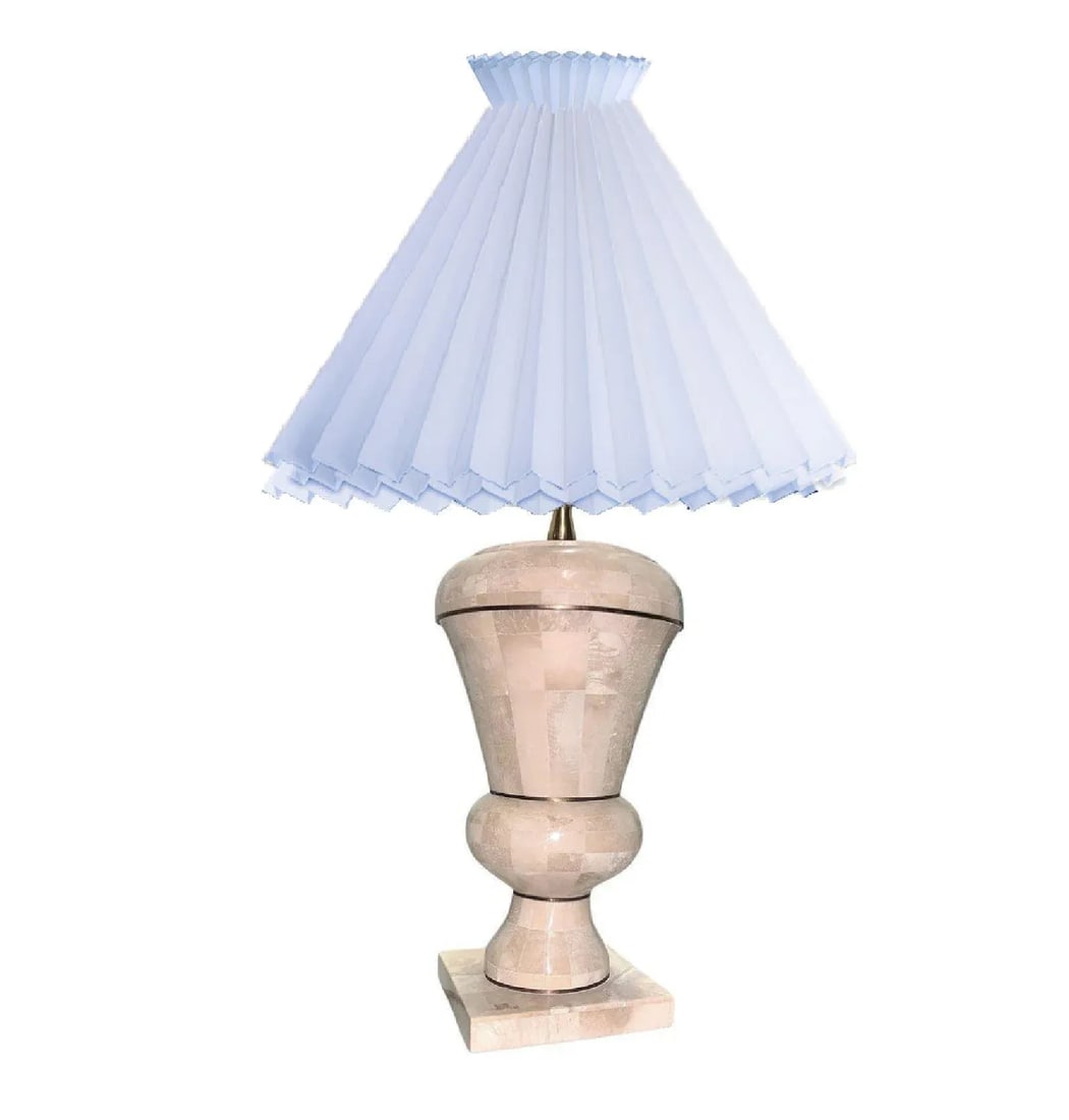 Late 20th Century Maitland Smith Tesselated Stone Table Lamp, Brass Accent, Square Base - 3