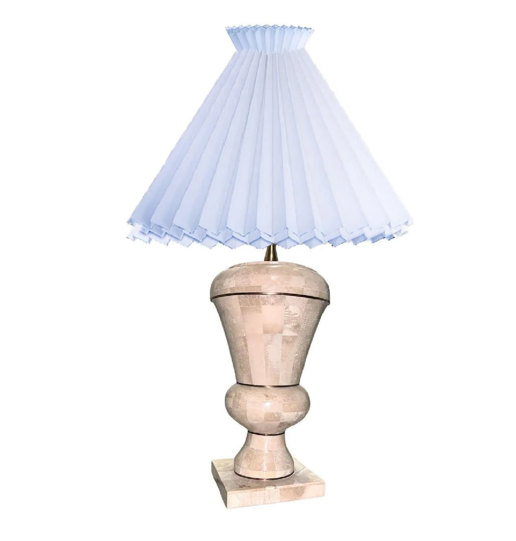 Late 20th Century Maitland Smith Tesselated Stone Table Lamp, Brass Accent, Square Base - 4