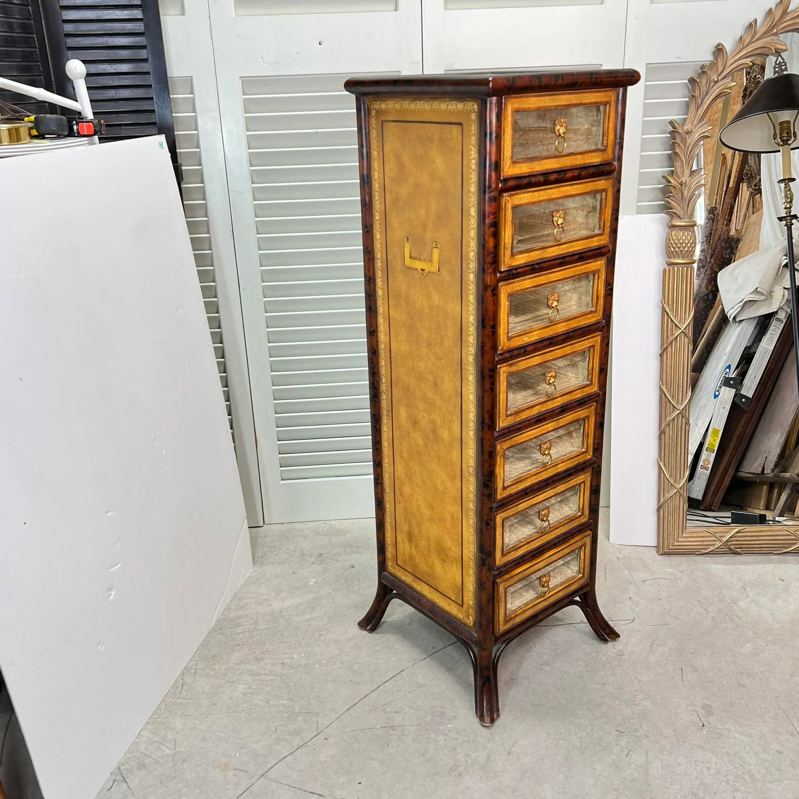 Maitland-Smith Faux Tortoise Shell Bamboo Campaign Style Seven Drawer Chest - 2