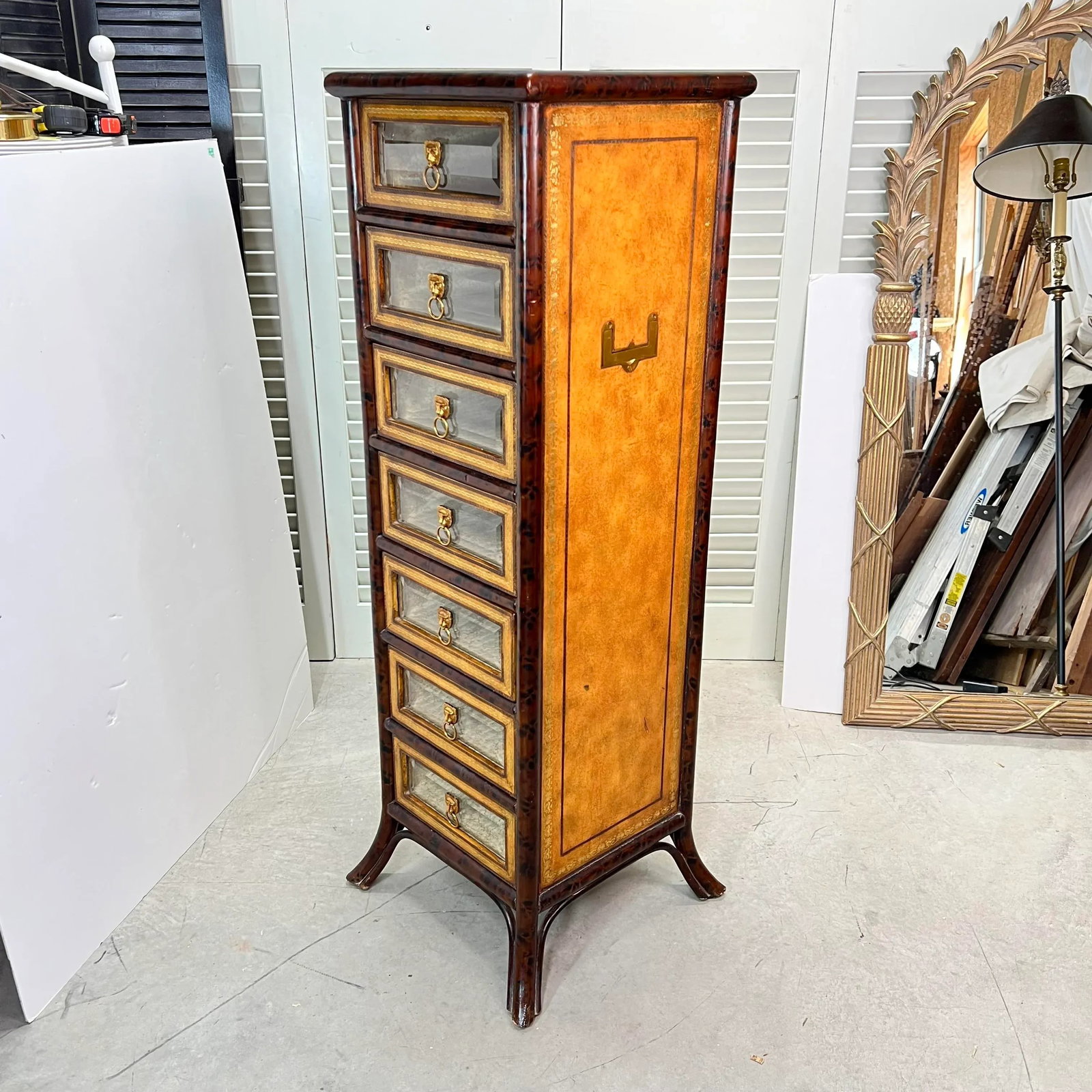Maitland-Smith Faux Tortoise Shell Bamboo Campaign Style Seven Drawer Chest - 3