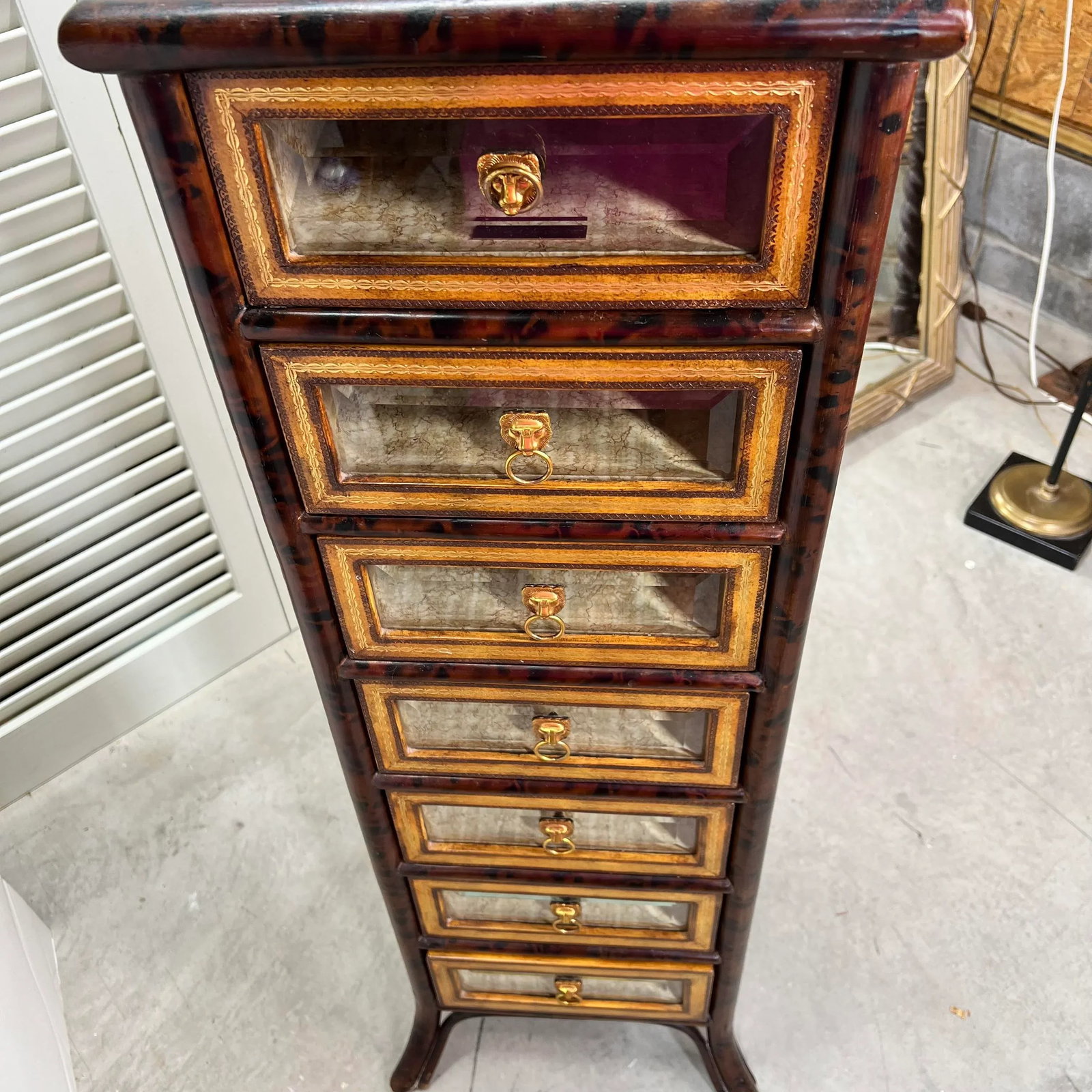 Maitland-Smith Faux Tortoise Shell Bamboo Campaign Style Seven Drawer Chest - 6