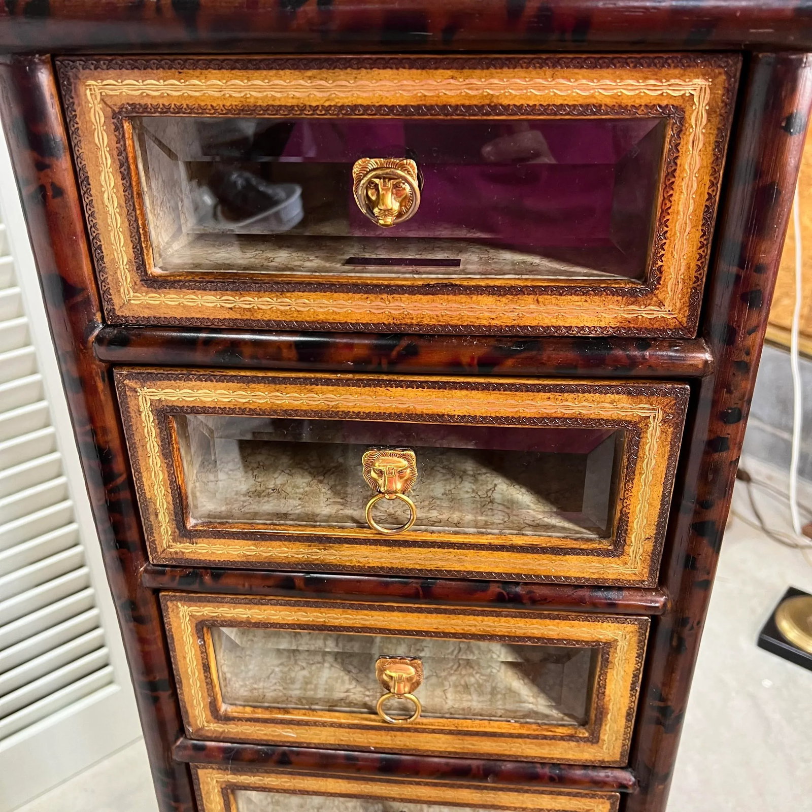 Maitland-Smith Faux Tortoise Shell Bamboo Campaign Style Seven Drawer Chest - 7