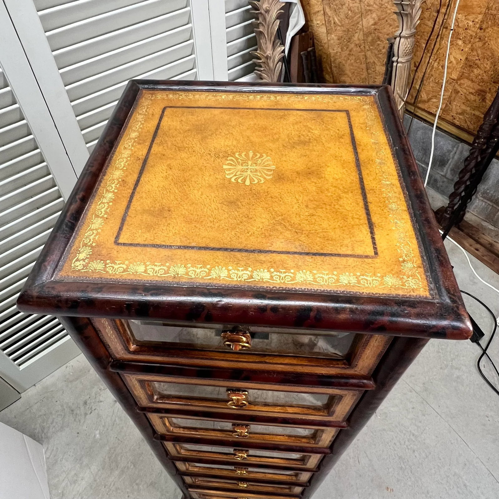 Maitland-Smith Faux Tortoise Shell Bamboo Campaign Style Seven Drawer Chest - 9