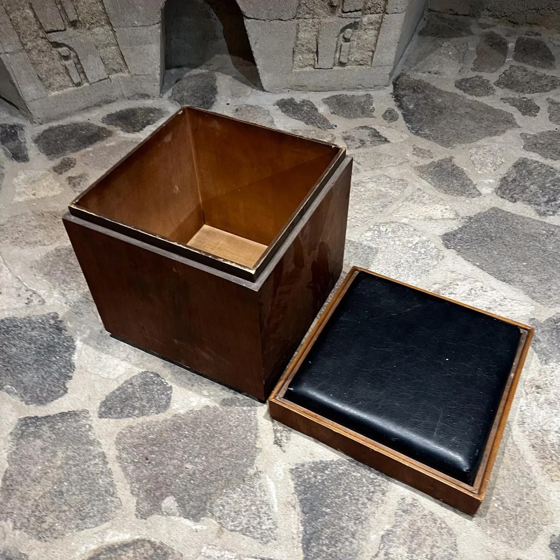 1960s by Lane Walnut and Vinyl Chess Table With Storage - 2