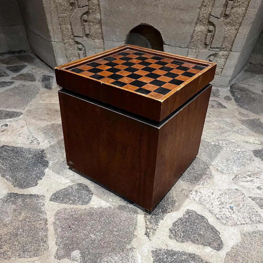1960s by Lane Walnut and Vinyl Chess Table With Storage - 3