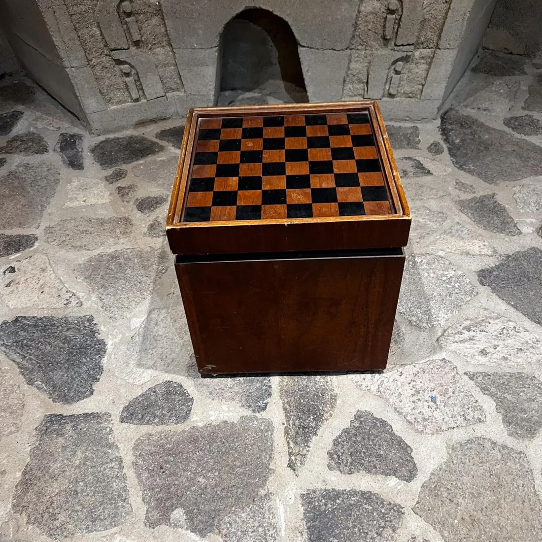 1960s by Lane Walnut and Vinyl Chess Table With Storage - 4