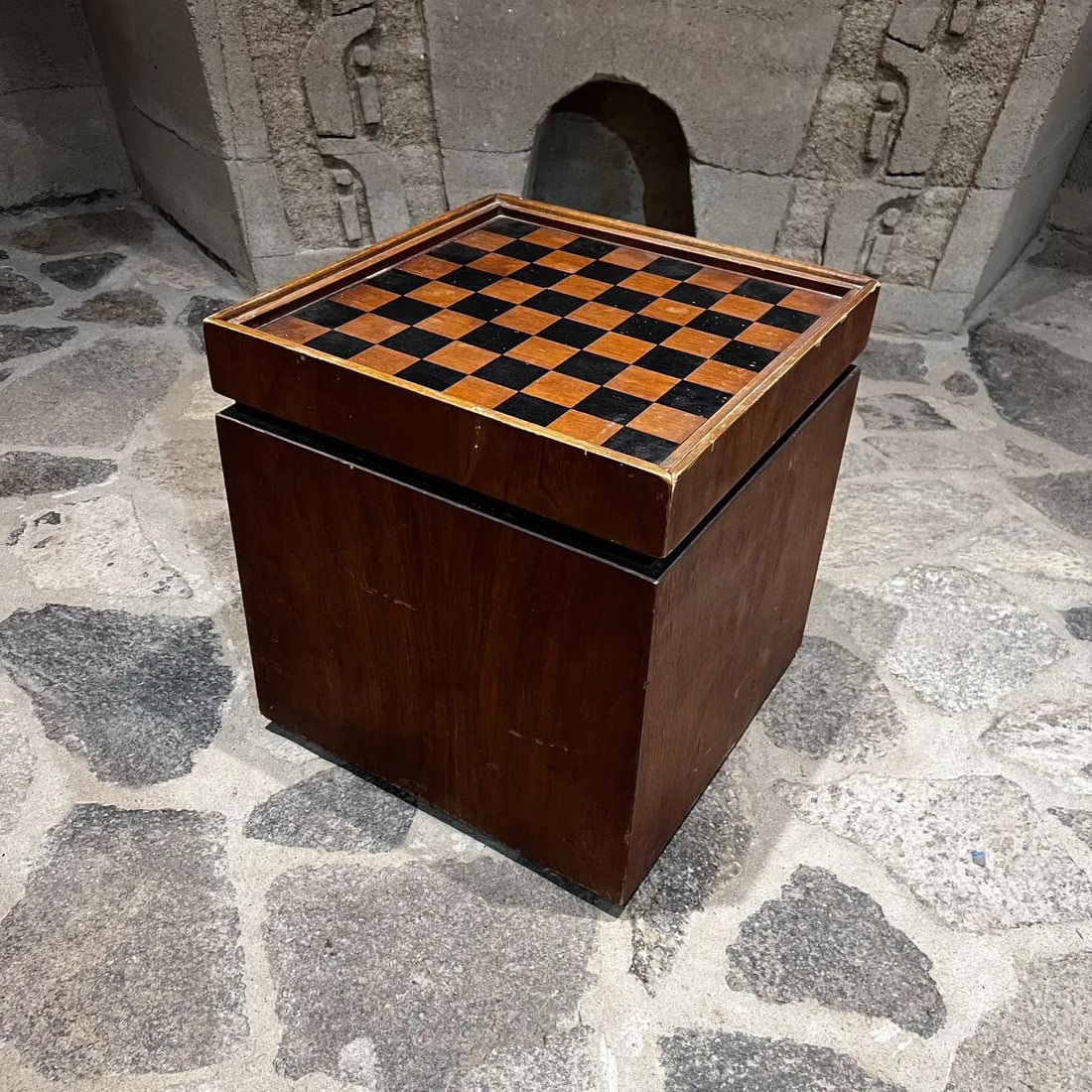 1960s by Lane Walnut and Vinyl Chess Table With Storage - 6