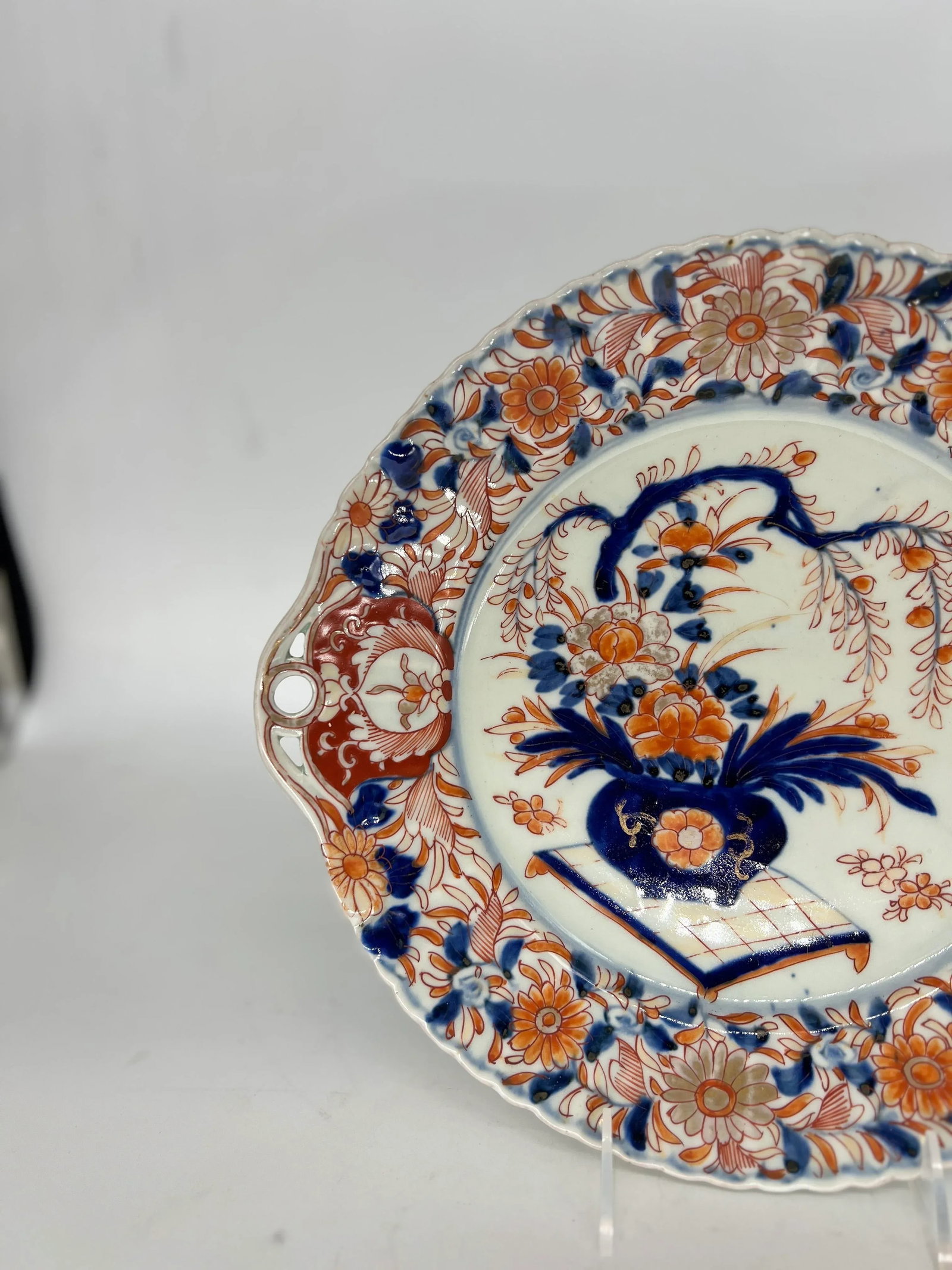 Antique Japanese Imari Decorated Pierced Handled Platter - 2