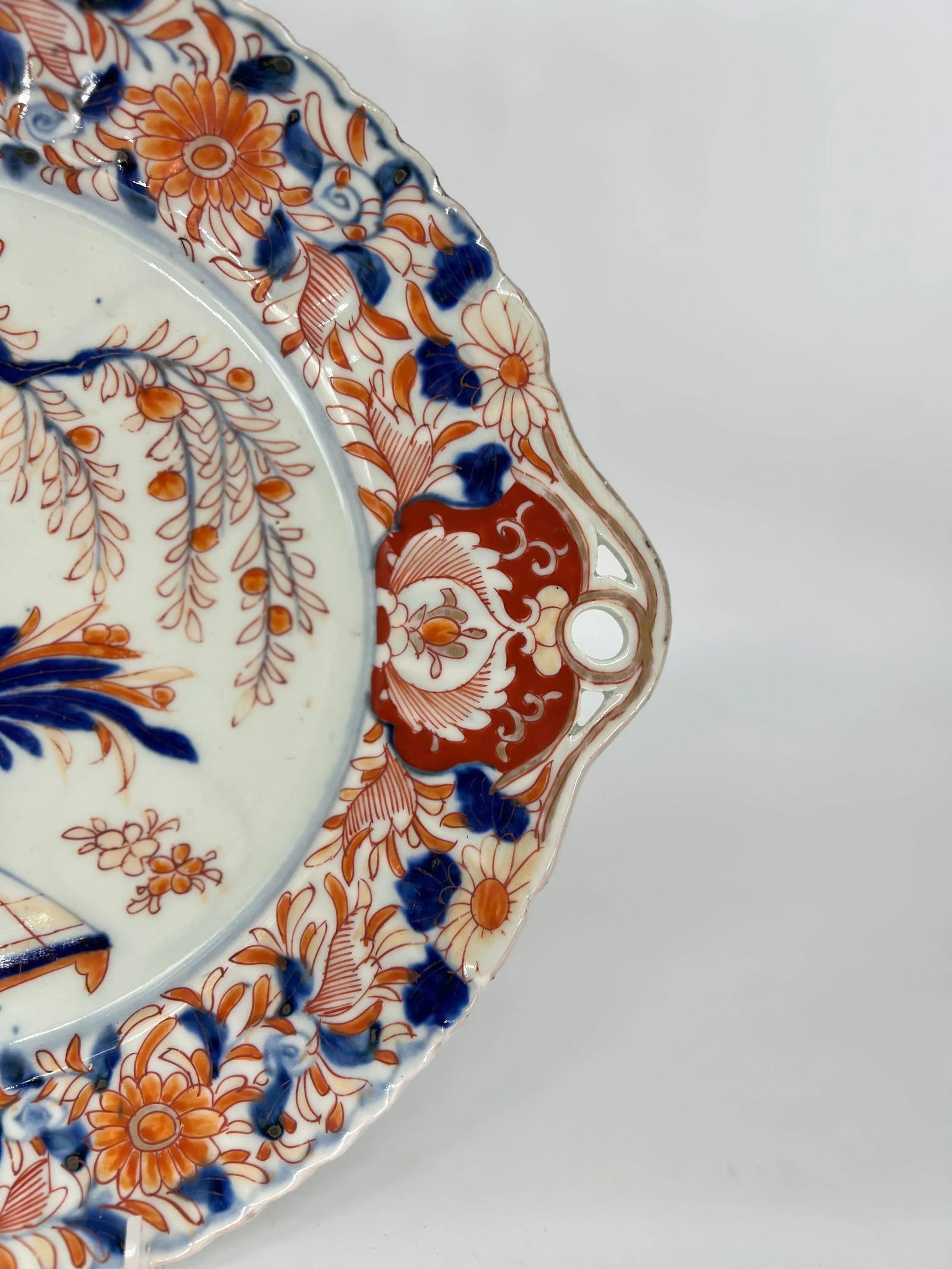 Antique Japanese Imari Decorated Pierced Handled Platter - 4