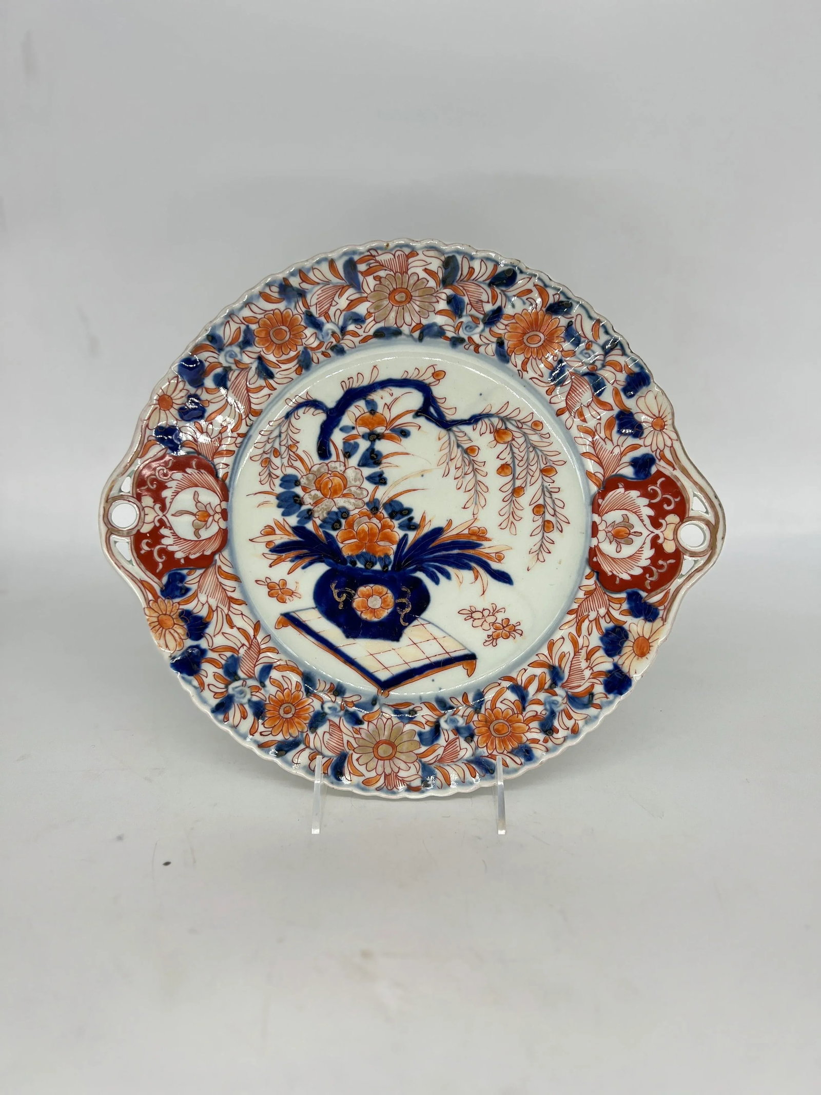 Antique Japanese Imari Decorated Pierced Handled Platter - 9