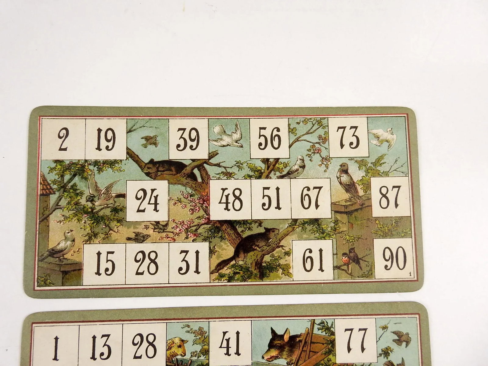 Antique Lithograph Lotto Game Cards Storks & Wolf - Set of 3 - 2