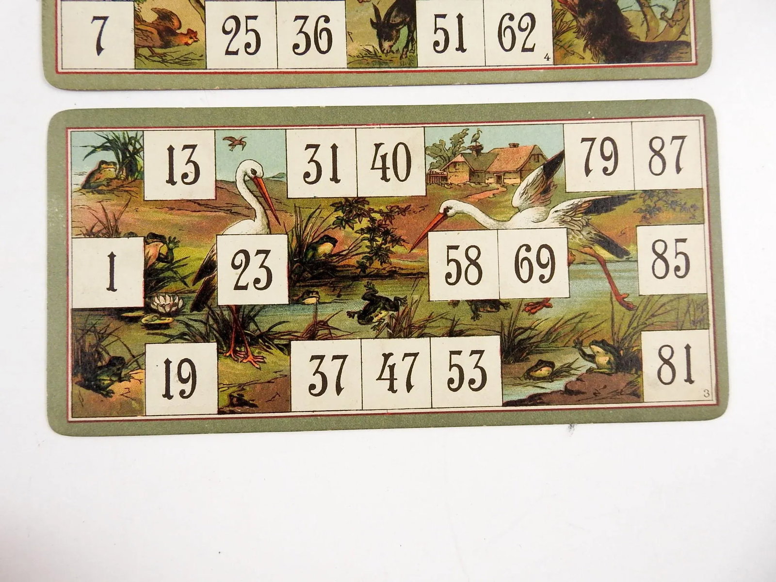 Antique Lithograph Lotto Game Cards Storks & Wolf - Set of 3 - 3