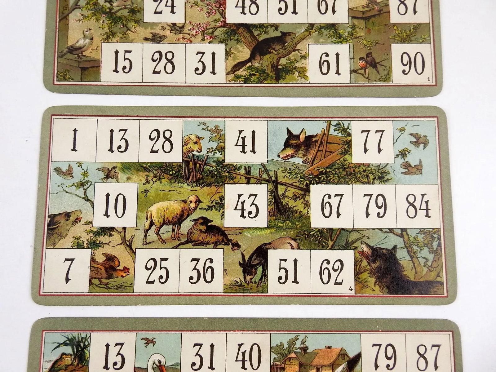 Antique Lithograph Lotto Game Cards Storks & Wolf - Set of 3 - 4