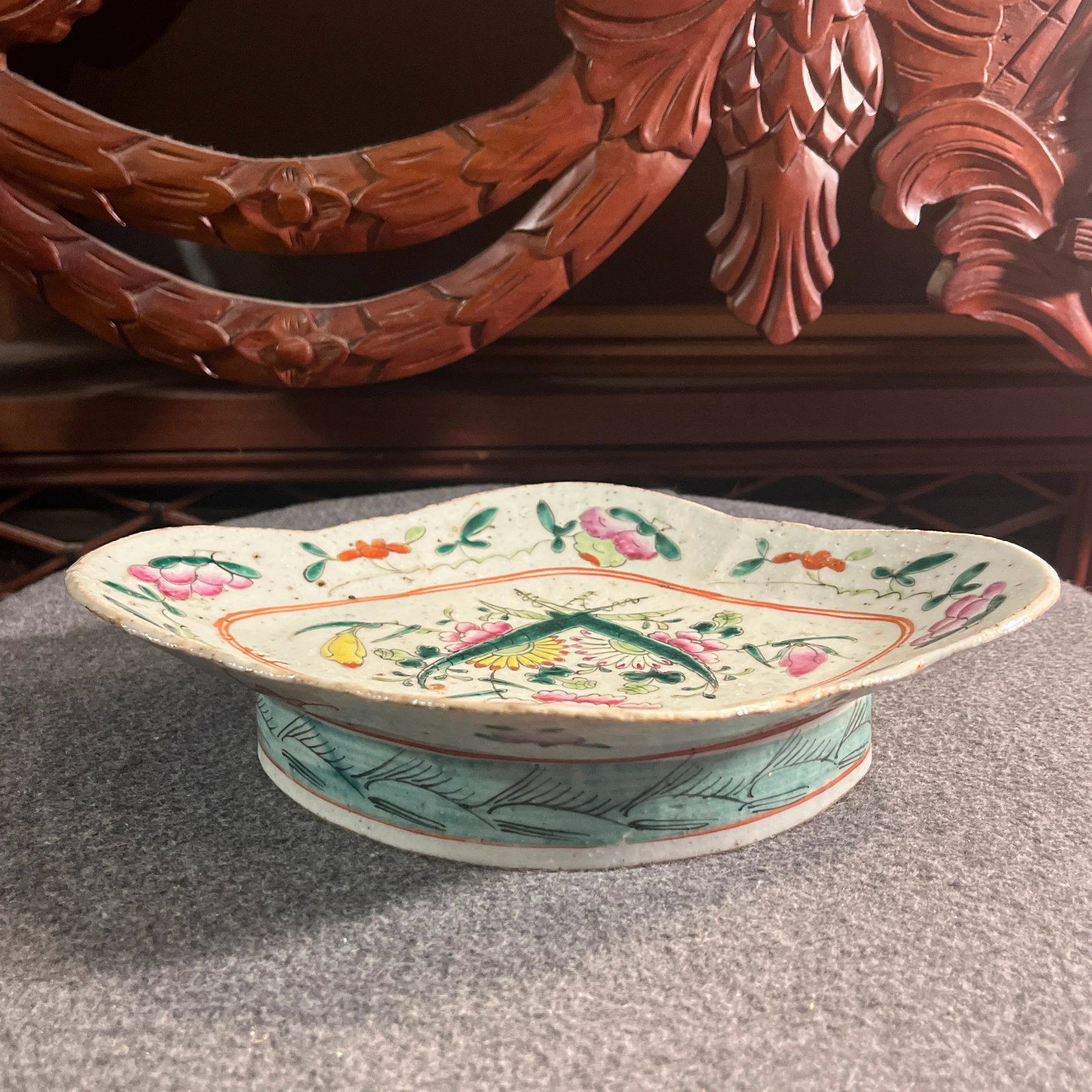 Antique Chinese Export Famille Rose Pedestal Plate - 3