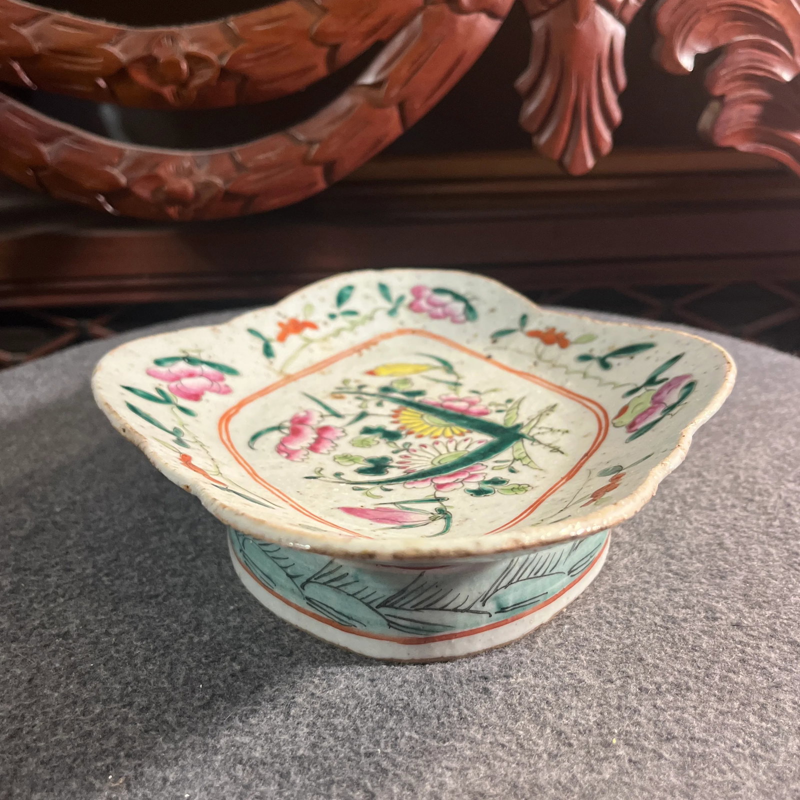 Antique Chinese Export Famille Rose Pedestal Plate - 4