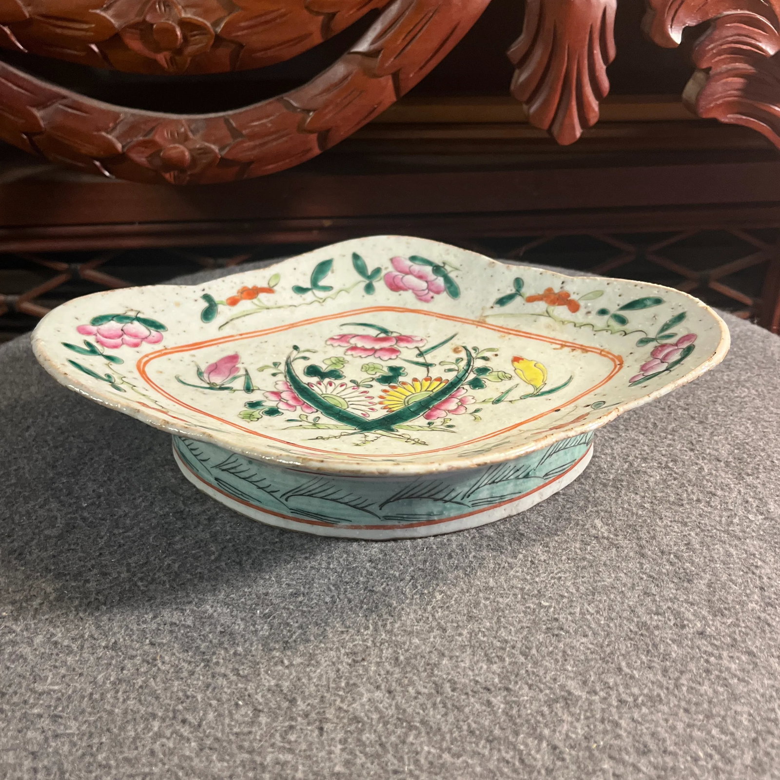 Antique Chinese Export Famille Rose Pedestal Plate - 9
