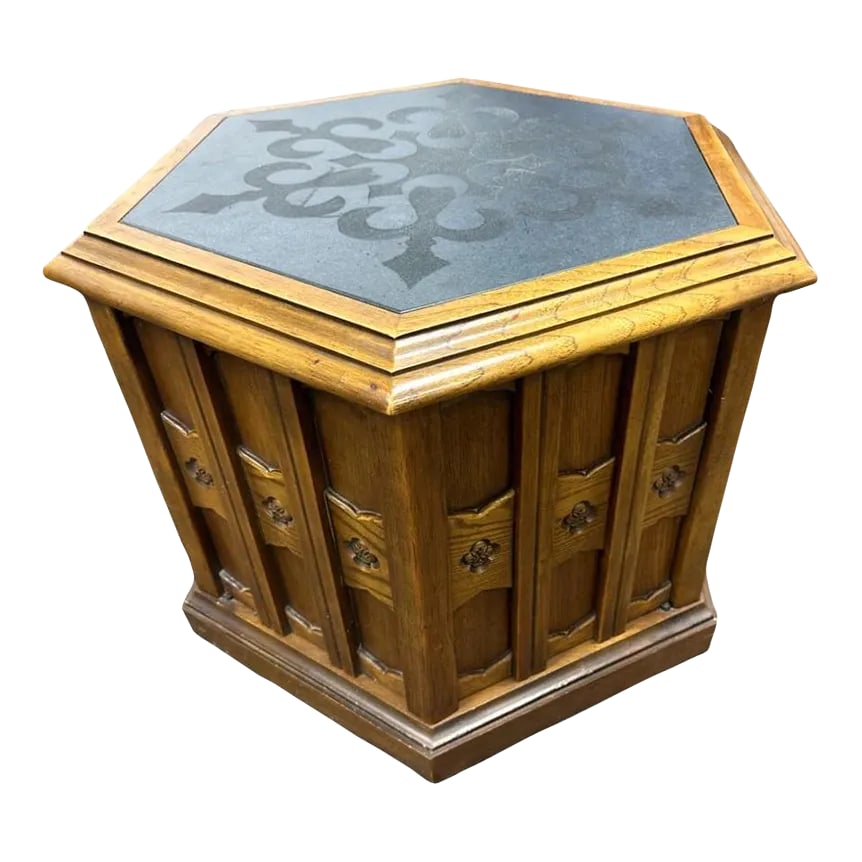 Jim Peed Drexel Esperanto Hexagon Table With Slate Top - 1960s Spanish Revival (1 of 8)