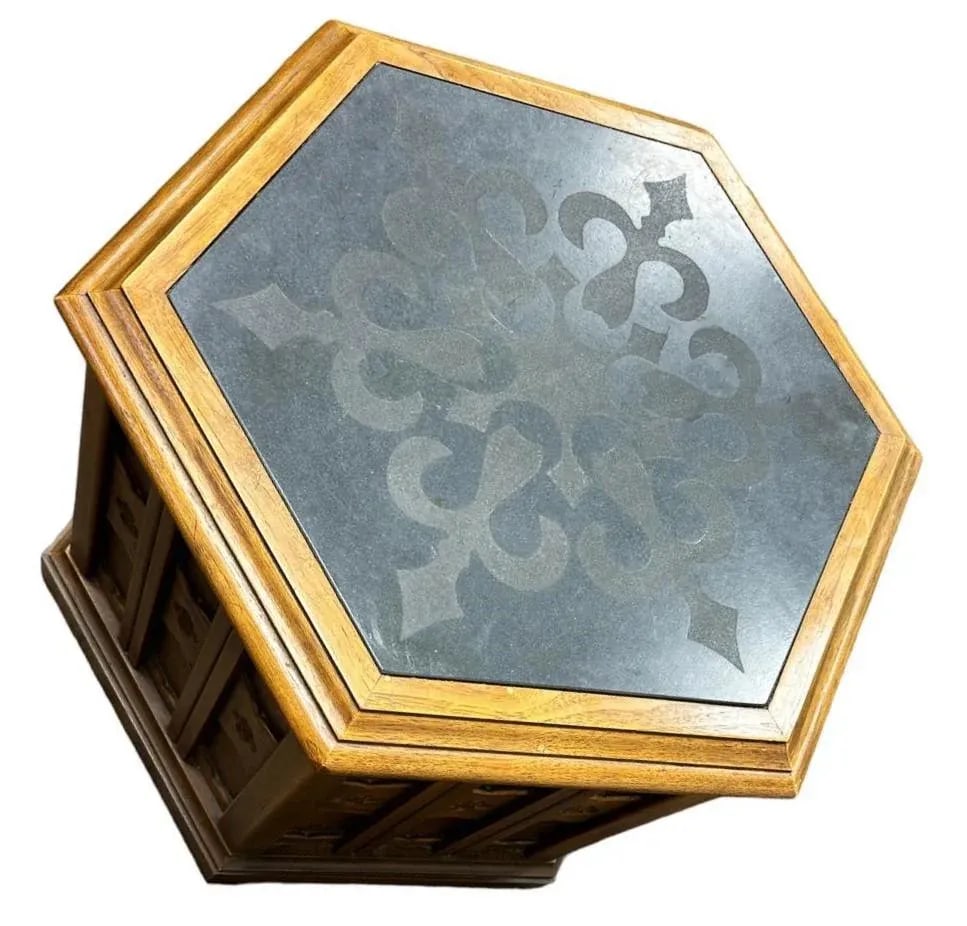Jim Peed Drexel Esperanto Hexagon Table With Slate Top - 1960s Spanish Revival - 3