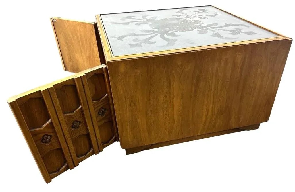 Jim Peed Drexel Esperanto Square Side Table With Slate Top - Made in 1966 - 2