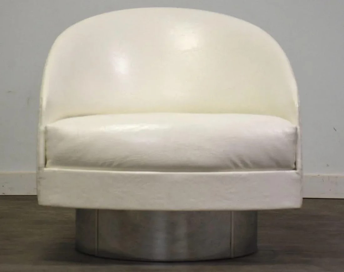 Adrian Pearsall White and Chrome Swivel Lounge Chair - 4