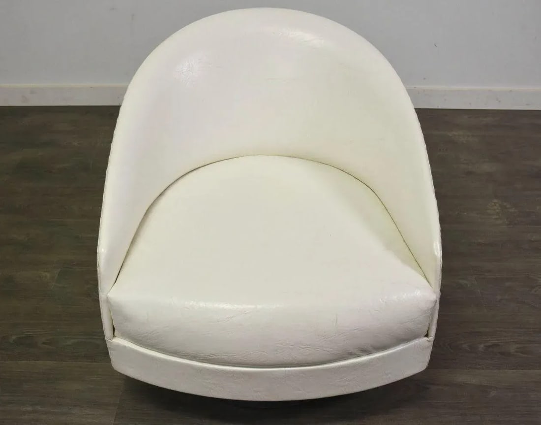 Adrian Pearsall White and Chrome Swivel Lounge Chair - 7
