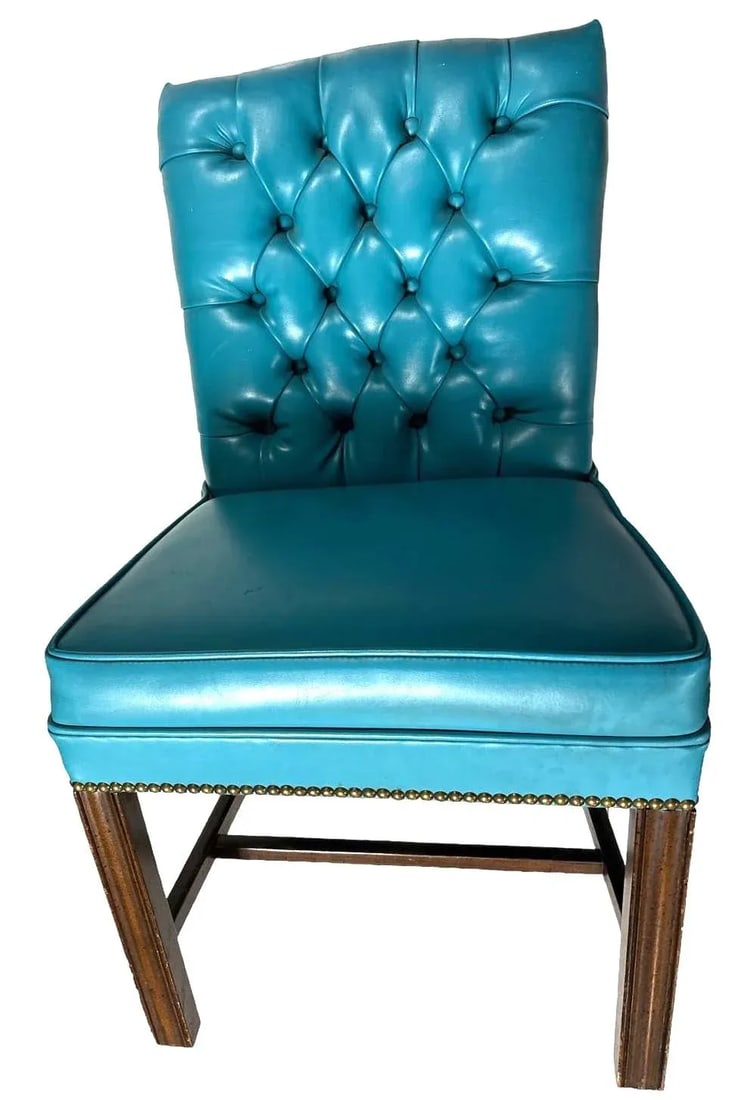 Drexel Vintage Mid Century Teal Button Tufted Accent Chairs - a Pair - 2