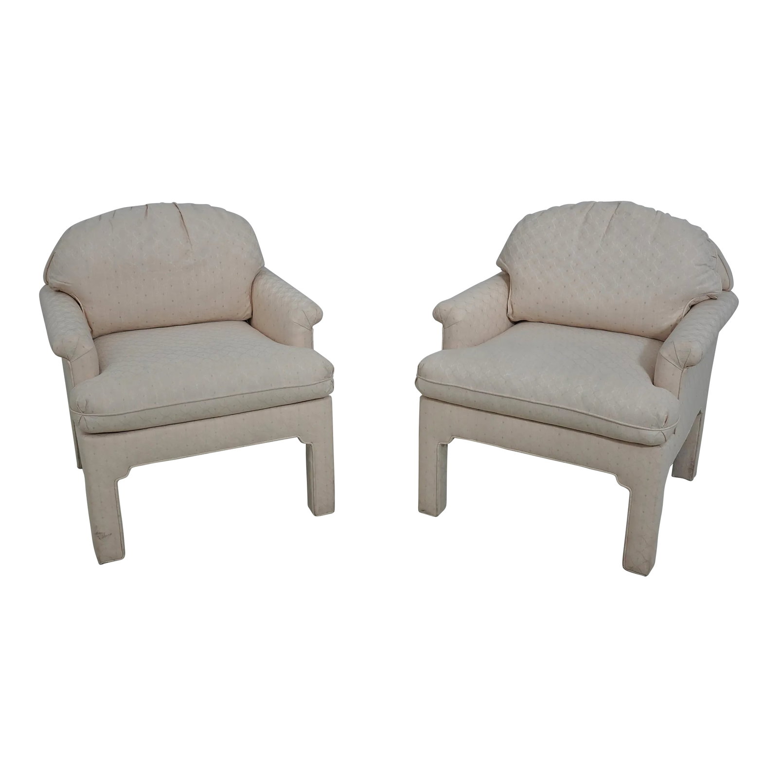 Pair Drexel Modern Design Upholstered Club Chairs: Age: C.1992 Details: Modern Design Quality Construction Chairs Were Displayed In A House & Room That Were Rarely Used Clean Well Cared For Upholstery Condition: Excellent Clean Original Finish &