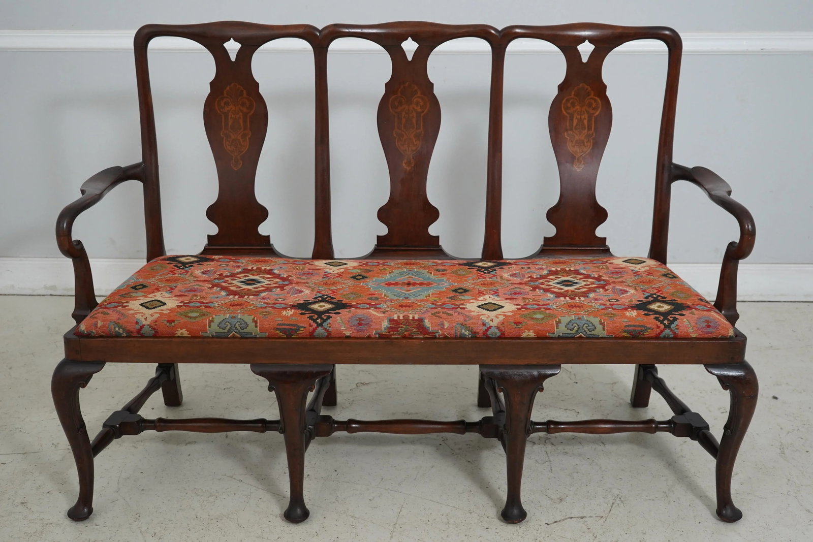 Antique Inlaid Mahogany Queen Anne Style Settee - 2