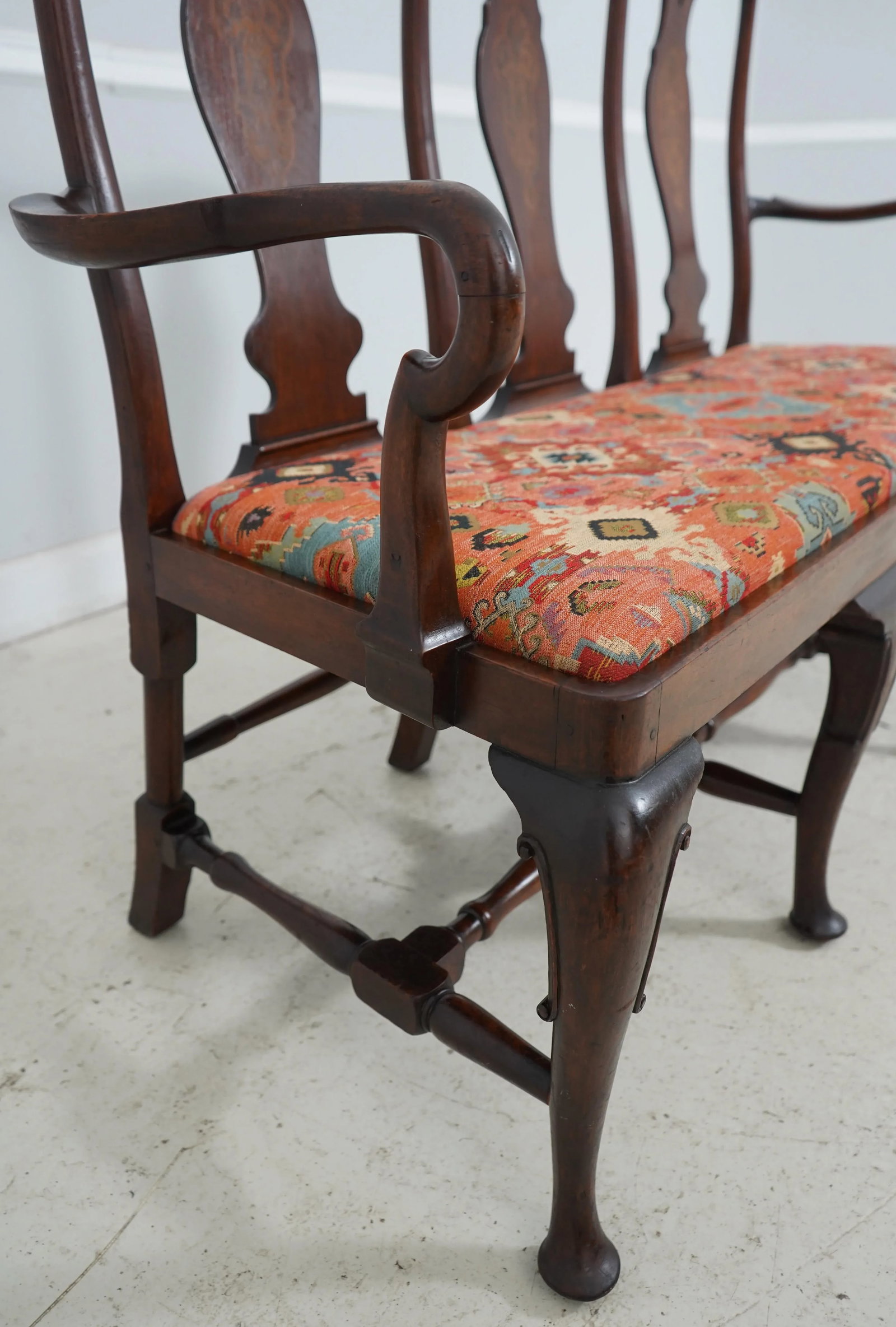 Antique Inlaid Mahogany Queen Anne Style Settee - 3