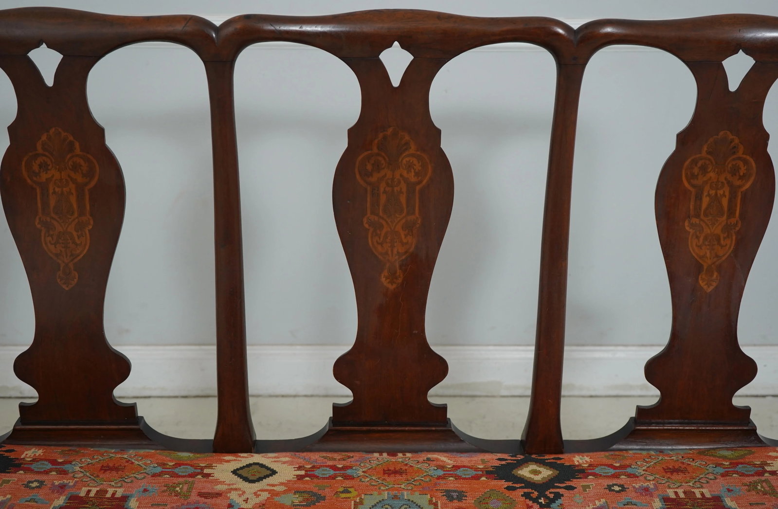 Antique Inlaid Mahogany Queen Anne Style Settee - 4