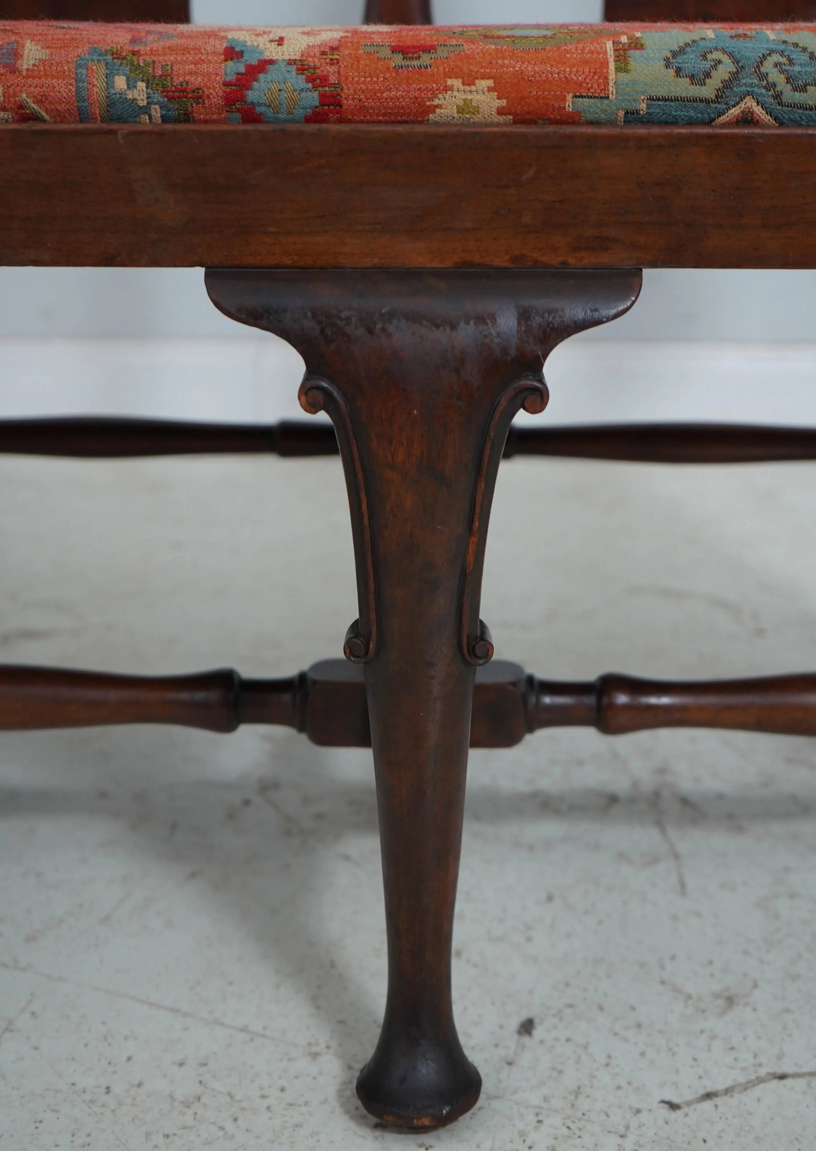 Antique Inlaid Mahogany Queen Anne Style Settee - 5