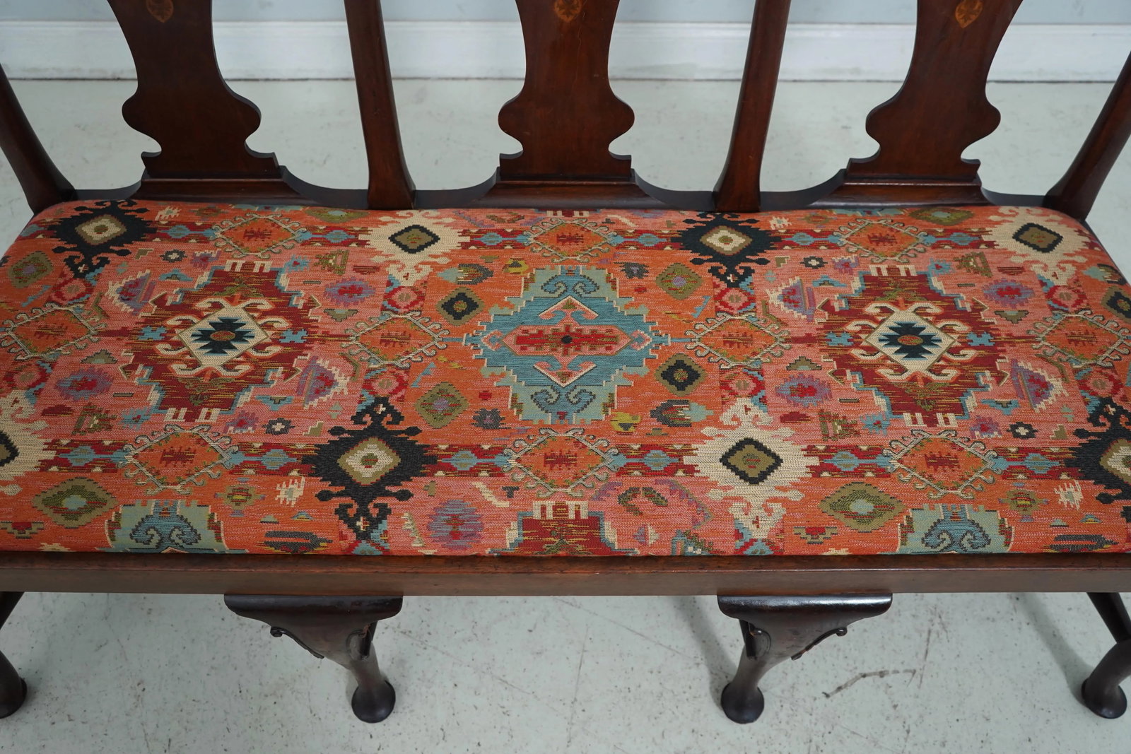 Antique Inlaid Mahogany Queen Anne Style Settee - 9