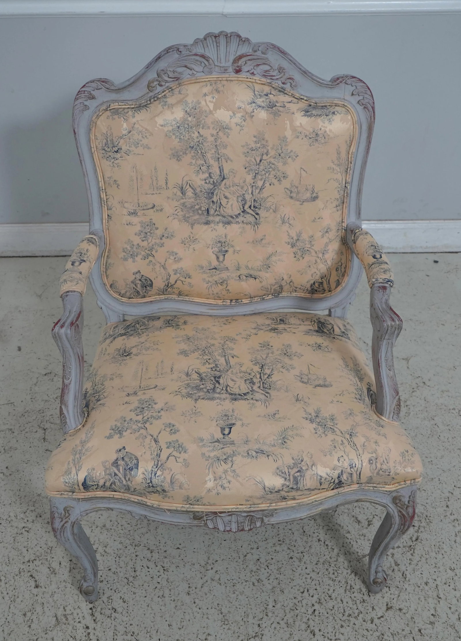 1990s French Louis XV Upholstered Armchair & Matching Ottoman - 2