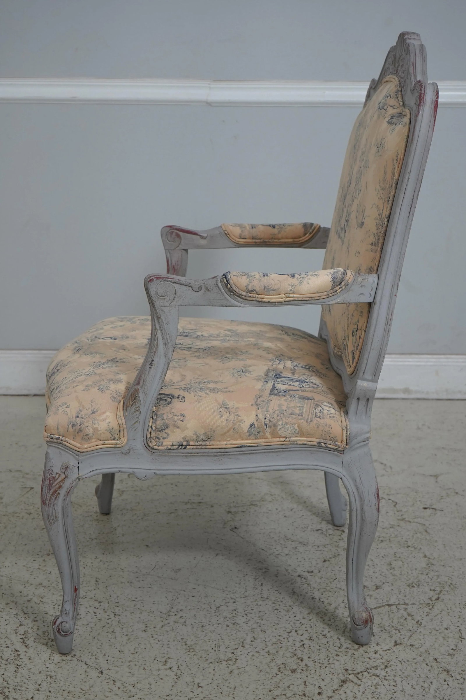 1990s French Louis XV Upholstered Armchair & Matching Ottoman - 3